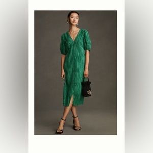 by Anthropologie V-neck pleated slim midi dress